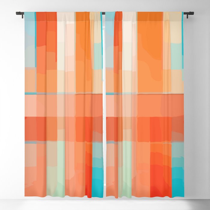 Orange Turquoise Summer Abstract Design, Orange And Teal Curtains