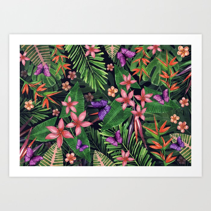 Tropical Flowers Pattern Of Exotic Flower And Plants Realistic Watercolor Painting Jungle Exotic F Art Print By Mehendra Society6 Green succulent floral botanical flowers. tropical flowers pattern of exotic flower and plants realistic watercolor painting jungle exotic f art print by mehendra