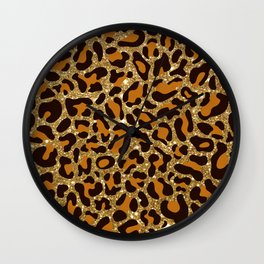 Gold Glitter Leopard Spots Wall Clock