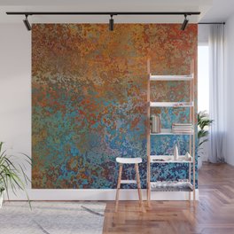 Vintage Rust, Terracotta and Blue Wall Mural | Copper, Geometric, Retro, Industrial, Bohemian, Graphicdesign, Terracotta, Aesthetic, Metal, Pattern 