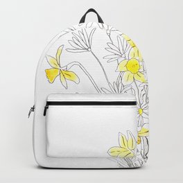white daisy and yellow daffodils ink and watercolor Backpack