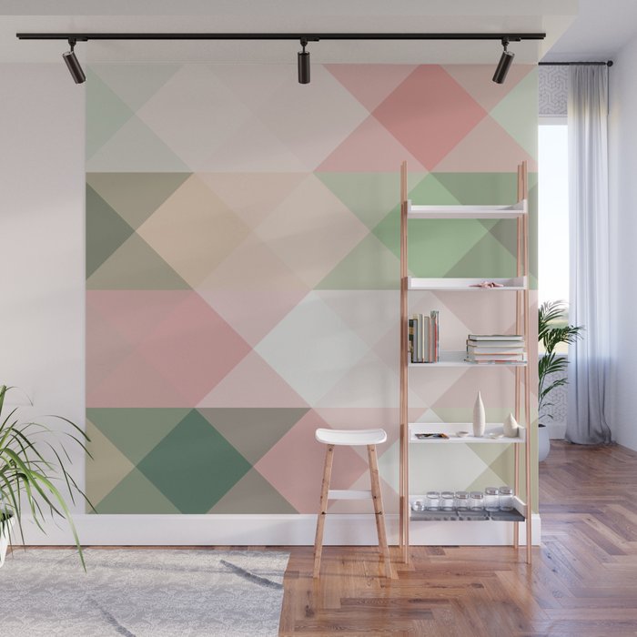 Modern Blush Tones Pink Abstract Geometrical Triangles Wall Mural By Pink Water Society6