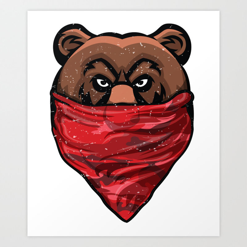Bear Gangster Bear Wearing A Red Bandanna Pullover Kunstdrucke Von Zippythread Society6