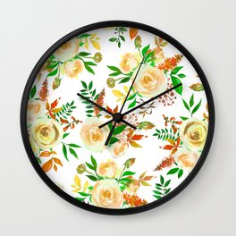 Botanical Ivory orange watercolor roses floral Wall Clock
