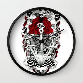 ink illustration psychedelic red head rock'n'roll girl Wall Clock