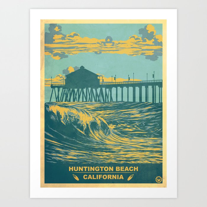Vintage Huntington Beach Poster Art Print By J0nhernandez Society6 Vintage Huntington Beach Poster Art