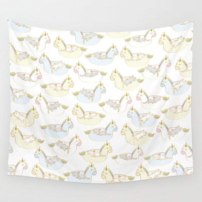 Sleepy Lazy Cats In Unicorn Floaties Wall Tapestry By