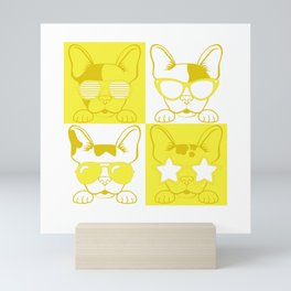 Frenchies with Glasses Yellow Mini Art Print