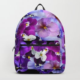 PURPLE-WHITE-PINK PANSY FLOWERS & BLACK Art Backpack