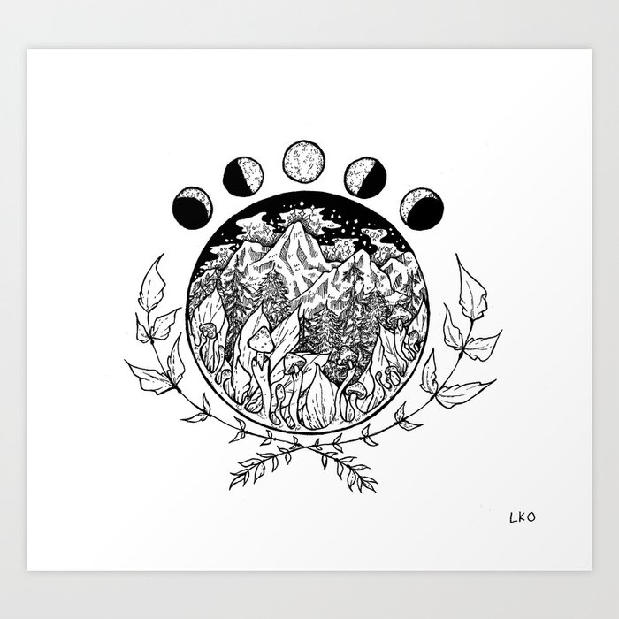 Moon Phases Over Mountains Art Print By Lkoriginal Society6