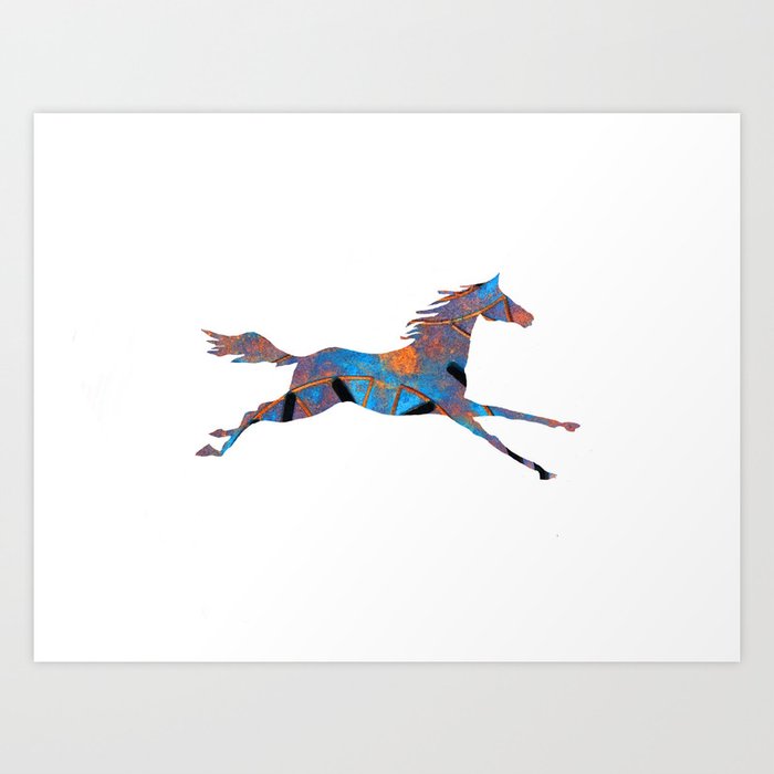 Blue Aztec Running Horse Art Print By Mkkdesignstudio Society6