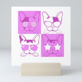Frenchies with Glasses Pink Mini Art Print