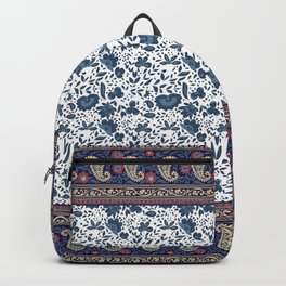 Indian floral with pasley - white, gold an blue Backpack