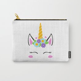 Unicorn face, unicorn head, flower unicorn eyelashes, girl birthday Carry-All Pouch