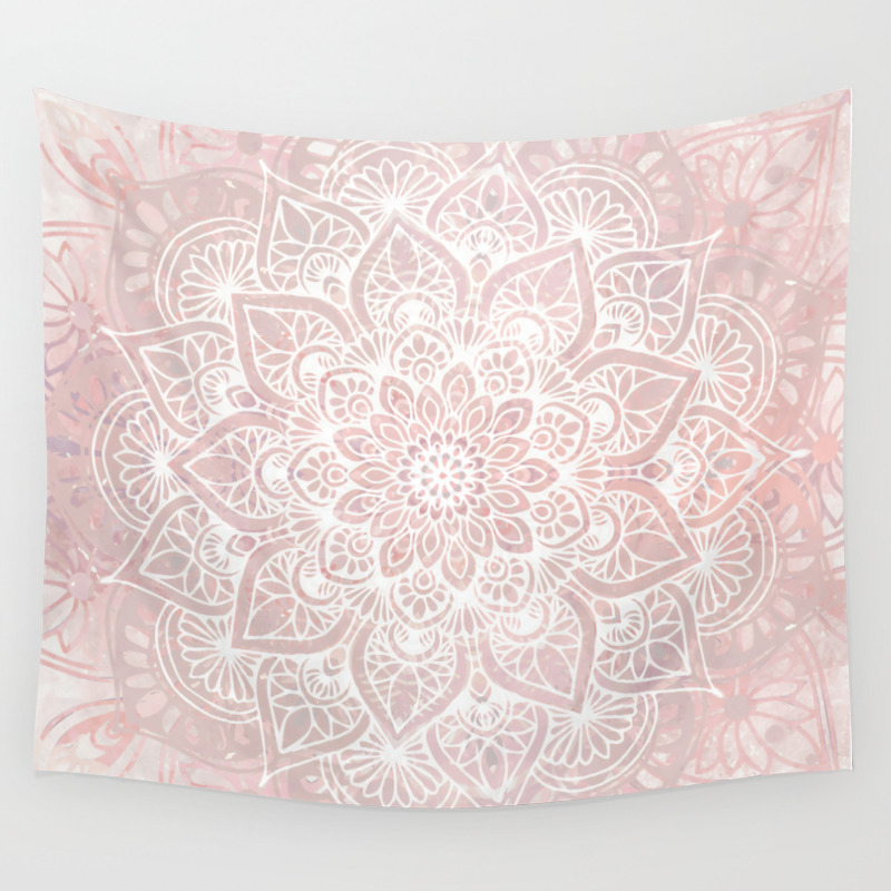 Mandala Yoga Love, Blush Pink Floral Wall Tapestry by meganmorrisart