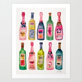 Champagne Collection Kunstdrucke | Merlot, Bottles, Glass, Catcoq, Wine, Curated, Drink, Painting, Cheers, Rose 