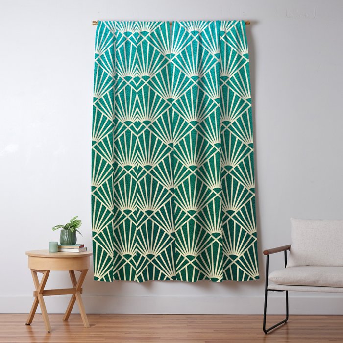 Teal Golden Art Deco Pattern Blackout Curtain By Love8 Society6 Art Deco Pattern Blackout Curtain, Art Deco Curtains