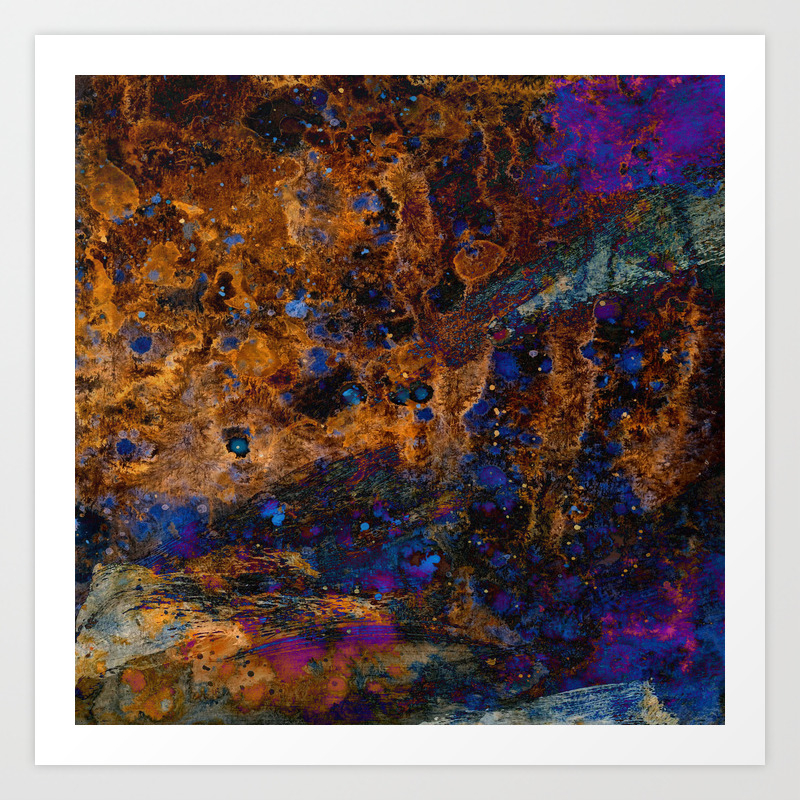 Rusty Brown On Blue Abstract Artwork Art Print By