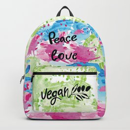 Peace love vegan Backpack | Inspring, Vegetables, Splash, Lifequote, Love, Vegeterian, Splatter, Graphicdesign, Health, Vegan 