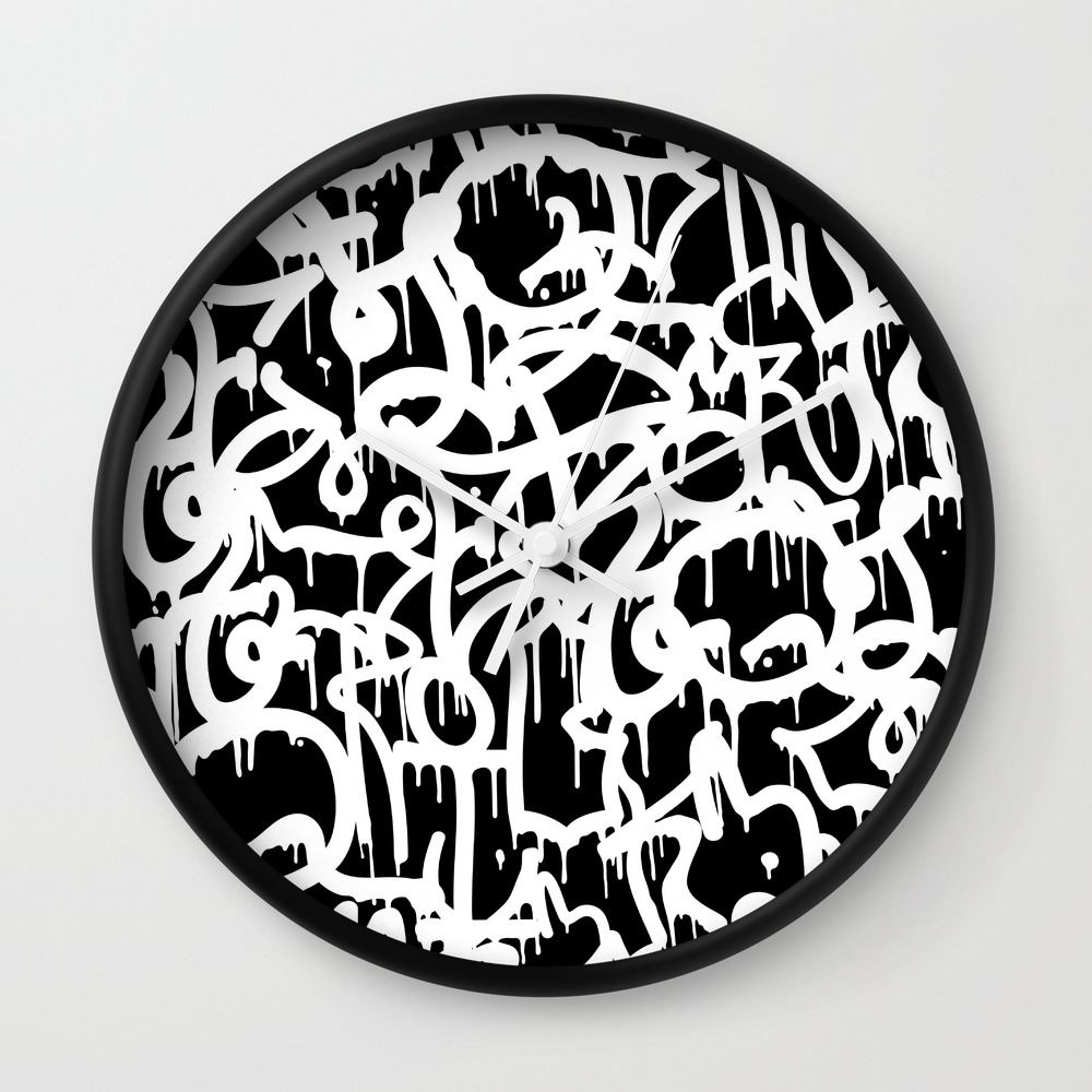 Black And White Graffiti Pattern Wall Clock By Productpics Society6