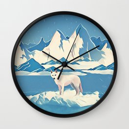 Wolf and the blue mountain Wall Clock