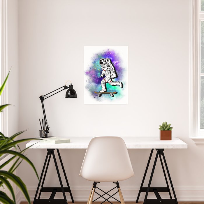 Space Skating Astronaut Skateboard Skater Tee T Shirt Poster By Ryudox Society6