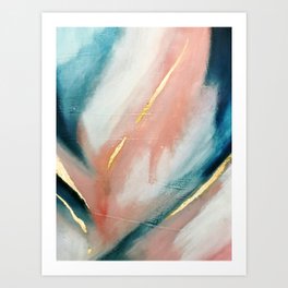 Celestial [3]: a minimal abstract mixed-media piece in Pink, Blue, and gold by Alyssa Hamilton Art Art Print