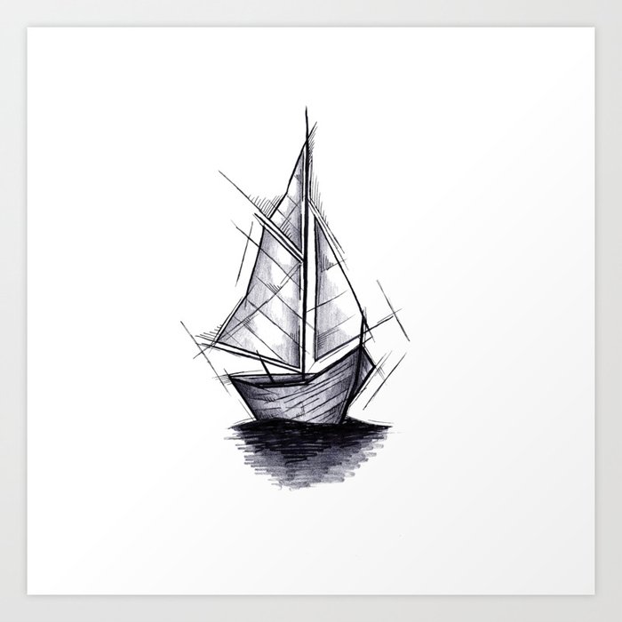 Sailboat Handmade Drawing Art Sketch Barca A Vela Illustration Art Print By Lucagenart Society6