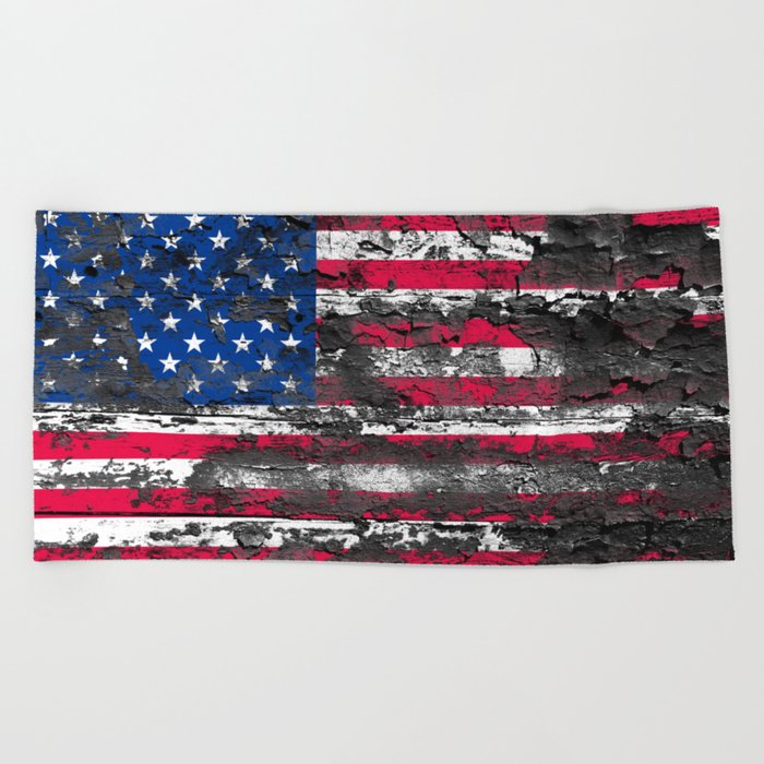 American Flag Painted On Wood Beach Towel By Highdesign Society6