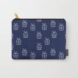 White Christmas gift box pattern on Navy Blue background Carry-All Pouch