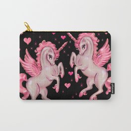 Pink Unicorn Pegasus on Black Carry-All Pouch