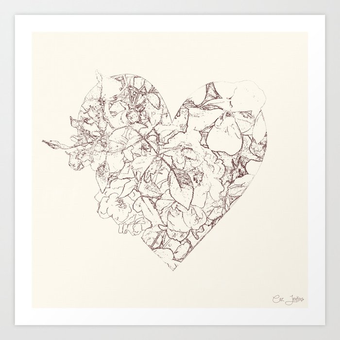 Rose Heart Sketch Outline Art Print By Cazjenkinsdesigns Society6