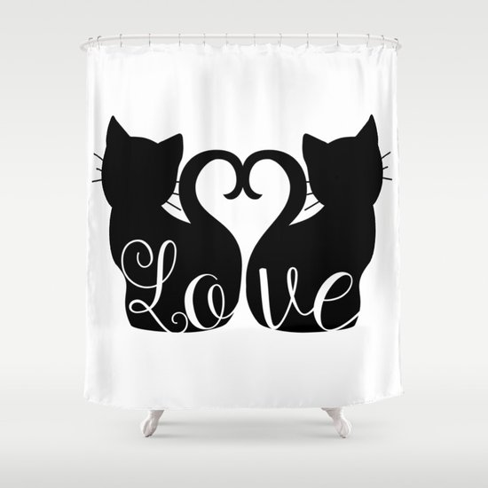 Love Heart Tails Cat Silhouette Shower Curtain By Umeimages Society6