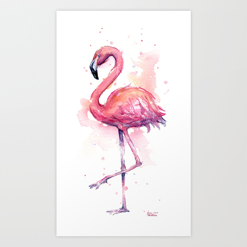 Pink Flamingo Watercolor Tropical Bird Art Print By Olechka Society6