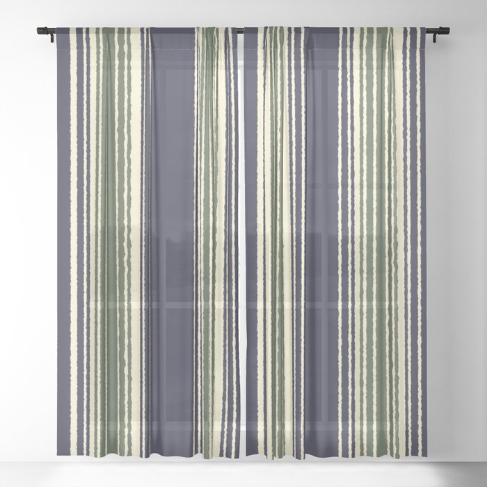 Navy Blue And Sage Green Stripes Sheer Curtain By Dayone Society6 Sage Green Stripes Sheer Curtain, Navy And Green Curtains