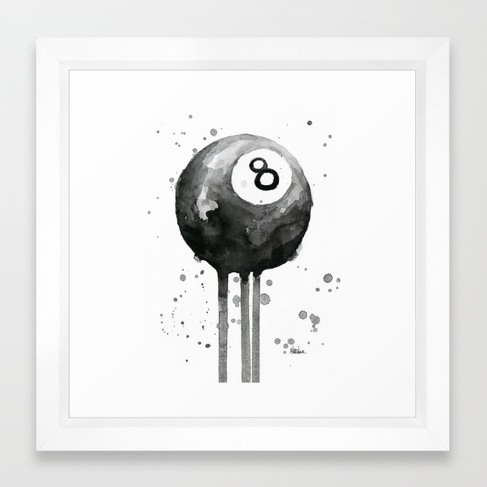 8 Ball Watercolor Black Pool Billiards Eight Ball Art Framed Art Print By Olechka Society6