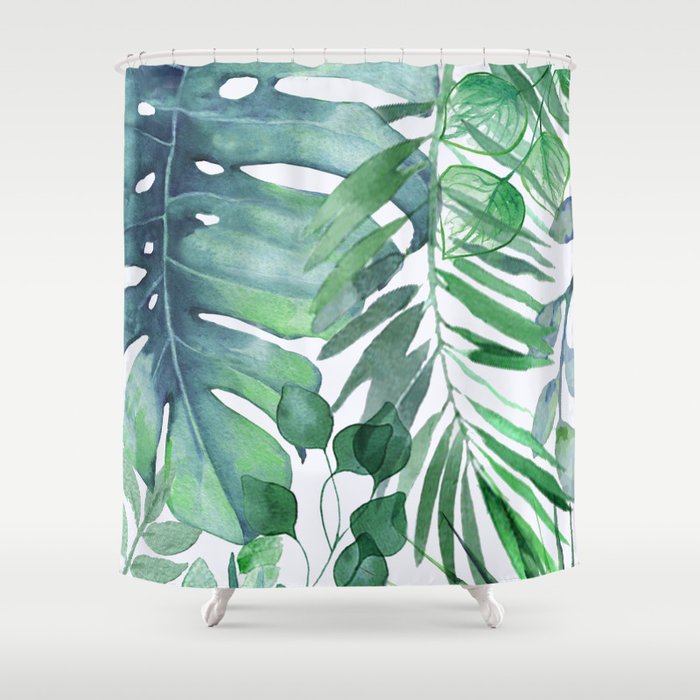 Tropical Leaves Shower Curtain By Nadja, Leaf Shower Curtain