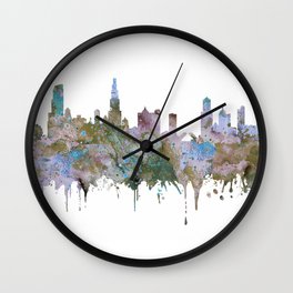 Chicago Skyline Pastel Khaki Purple Teal Watercolor Chicago Art USA Decor Art Travel Wall Clock