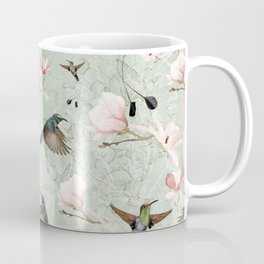 Vintage Watercolor hummingbird and Magnolia Flowers on mint Background Coffee Mug