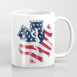 Patriotic Paramedic EMT EMS Star of Life Medical Service Symbol with USA Flag Overlay Coffee Mug | Hospital, Serpent, Flag, Snake, Rodofasclepius, Pride, Ambulance, Emergency, Patriotic, Emt 