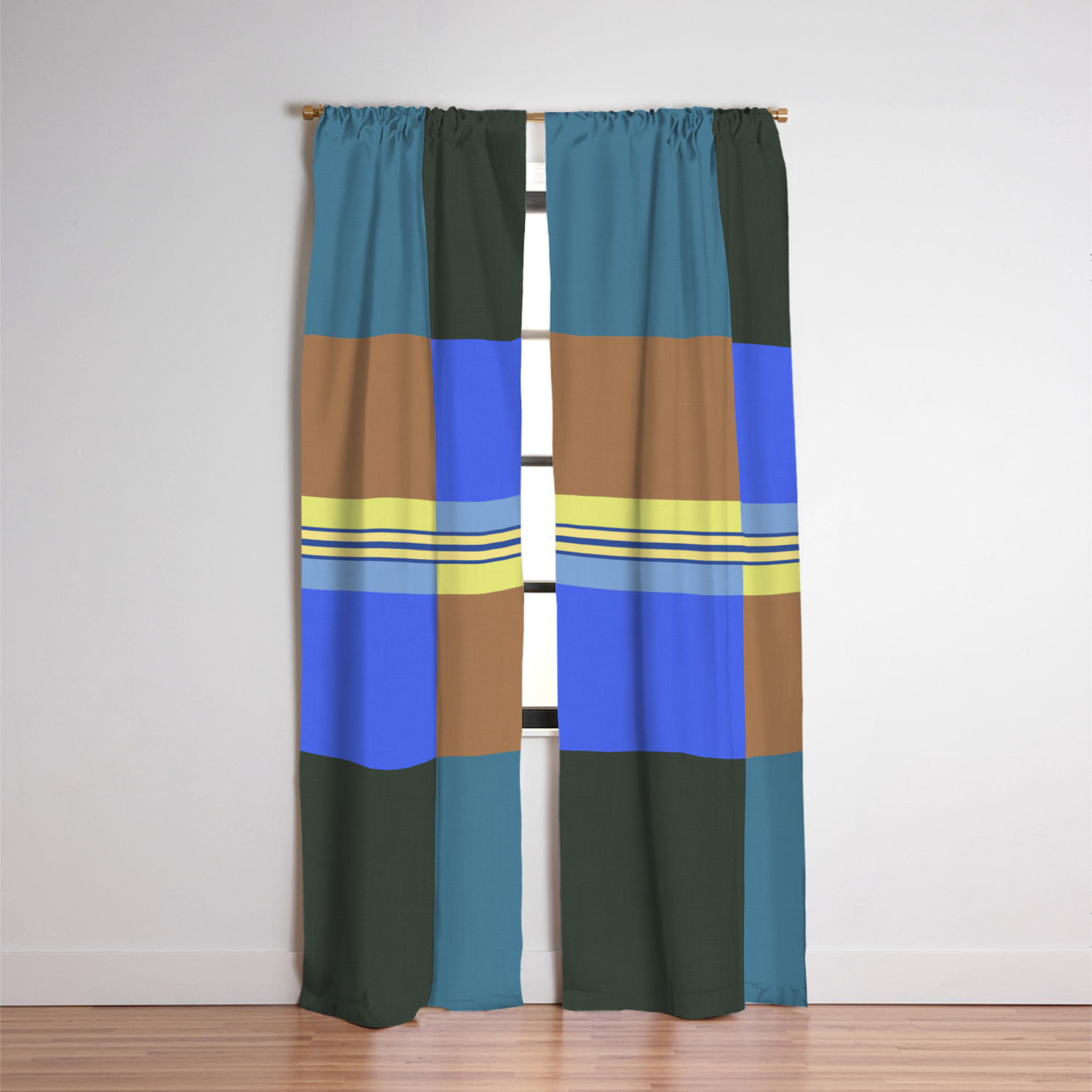 Blue Green Yellow Geometric Blackout Curtain By Piaschneider