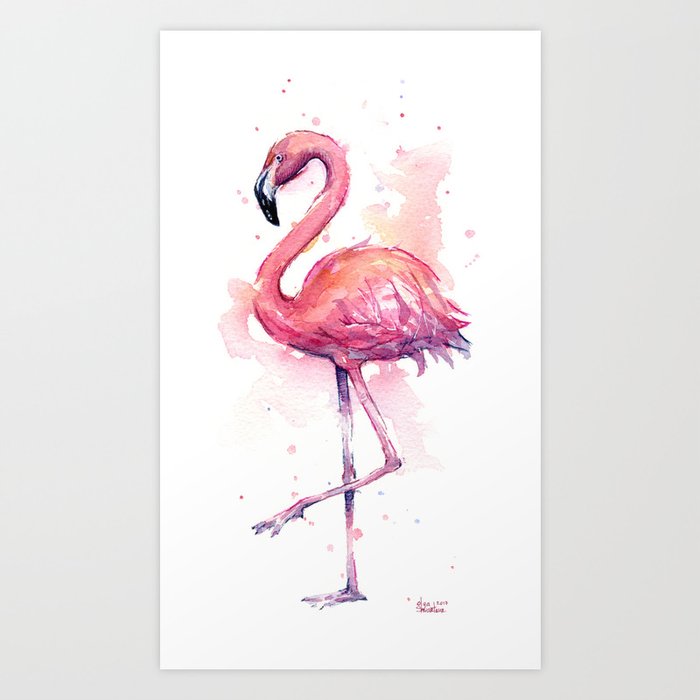 Pink Flamingo Watercolor Tropical Bird Art Print By Olechka Society6