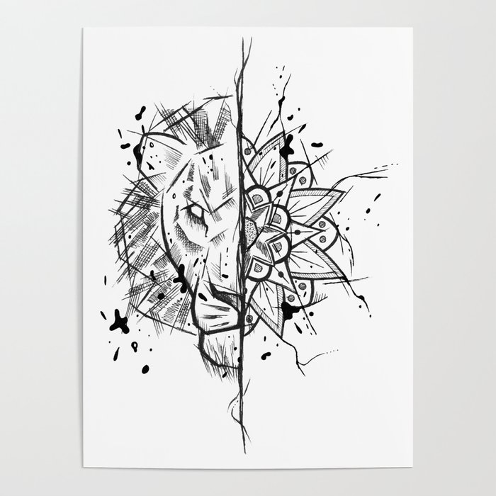Lion Mandala Handmade Drawing Made In Pencil And Ink Tattoo Sketch Tattoo Flash Blackwork Poster By Lucagenart Society6