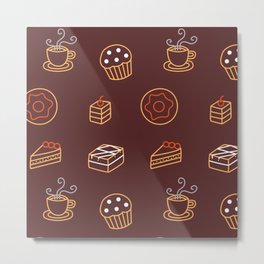 Cake Bakery Pattern Metal Print | Minimal, Decoration, Minimalist, Cake, Coffee, Donut, Vintage, Graphic Design, Ornament, Home 