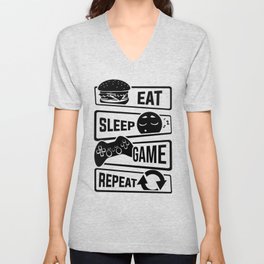 Eat Sleep Game Repeat | Video Game Console Gaming V Neck T Shirt