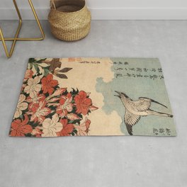 Hokusai Cuckoo and azaleas -hokusai,manga,japan,Katsushika,cuckoo,azaleas,Rhododendron Rug