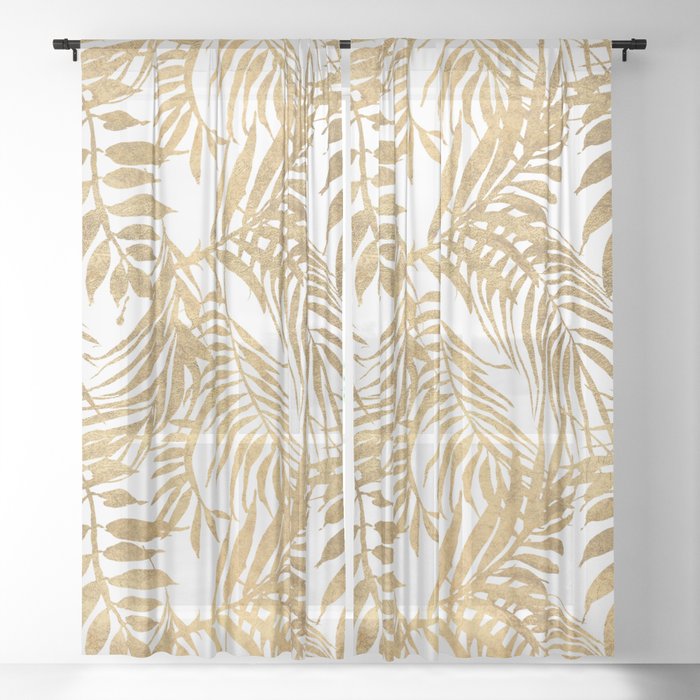 Elegant Tropical Gold White Palm Tree, Palm Tree Curtain Panels