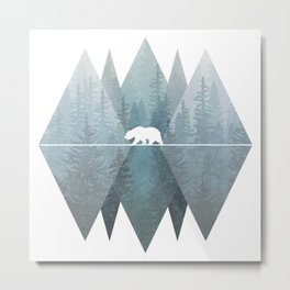 Misty Forest Mountain Bear Metal Print
