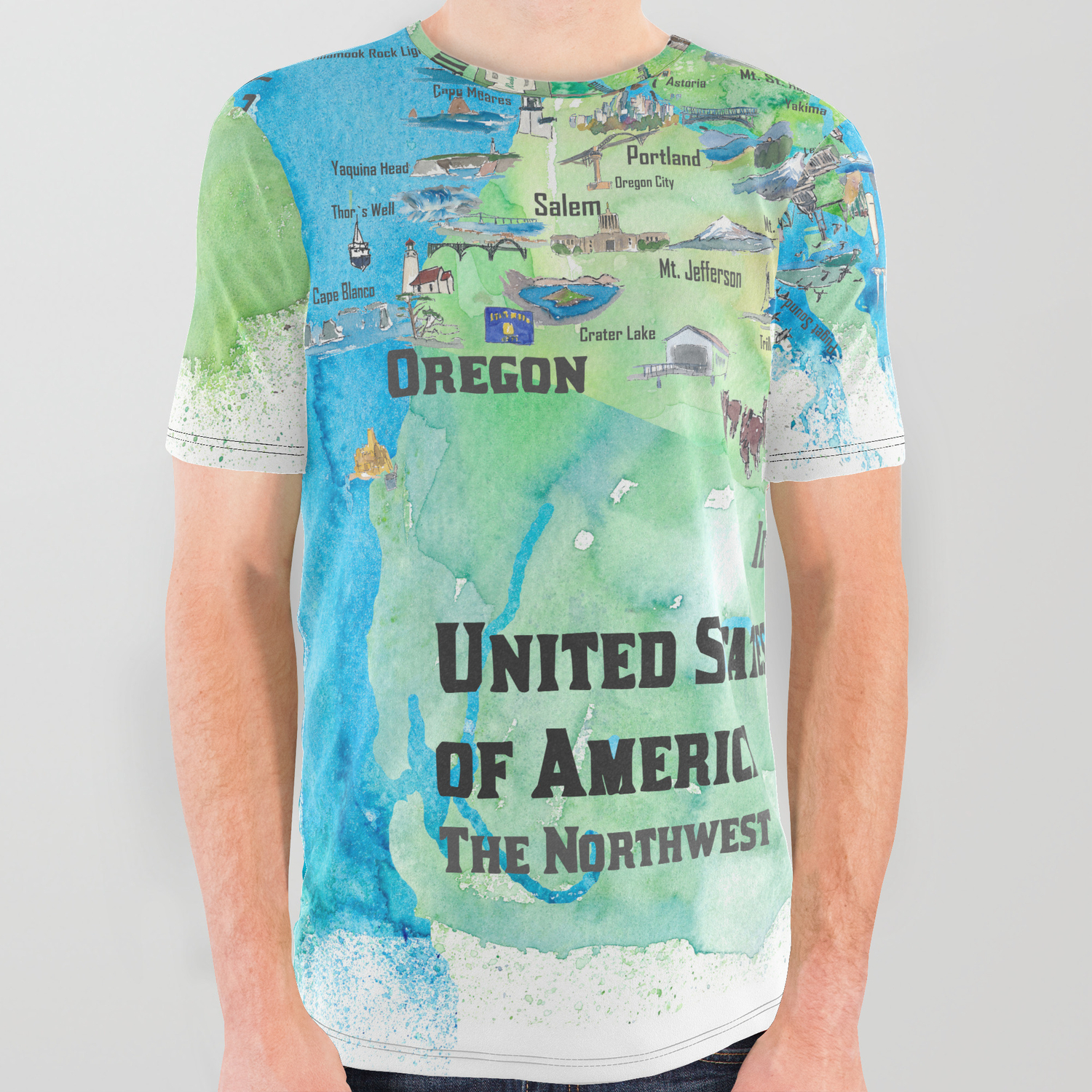 Usa Northwest States Illustrated Travel Map All Over Graphic Tee By Artshop77 Society6