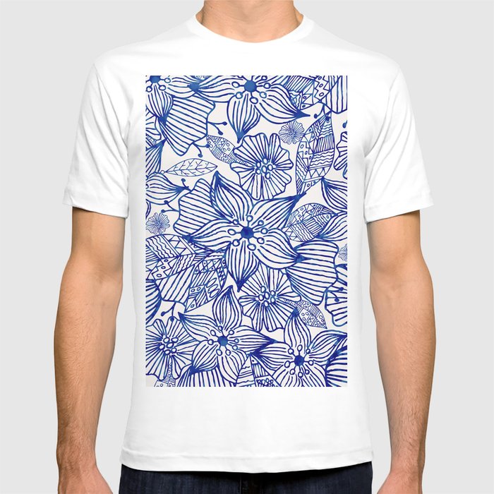 white and royal blue graphic tee
